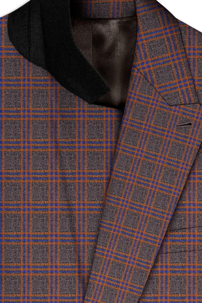 Emperor Gray And Russet Brown Plaid Tweed Double Breasted Suit 5