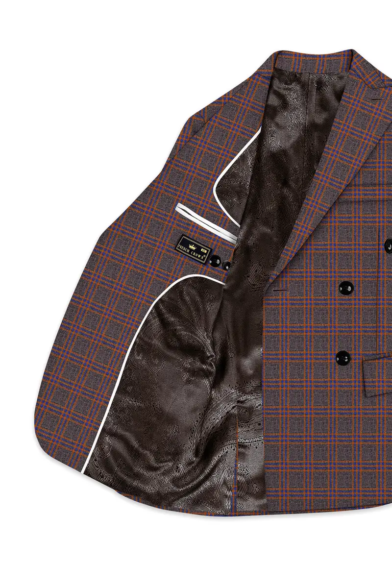 Emperor Gray And Russet Brown Plaid Tweed Double Breasted Suit 6