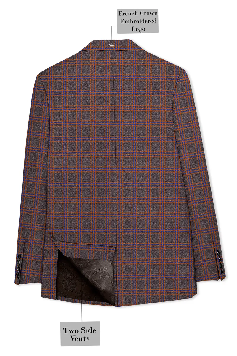 Emperor Gray And Russet Brown Plaid Tweed Double Breasted Suit 9