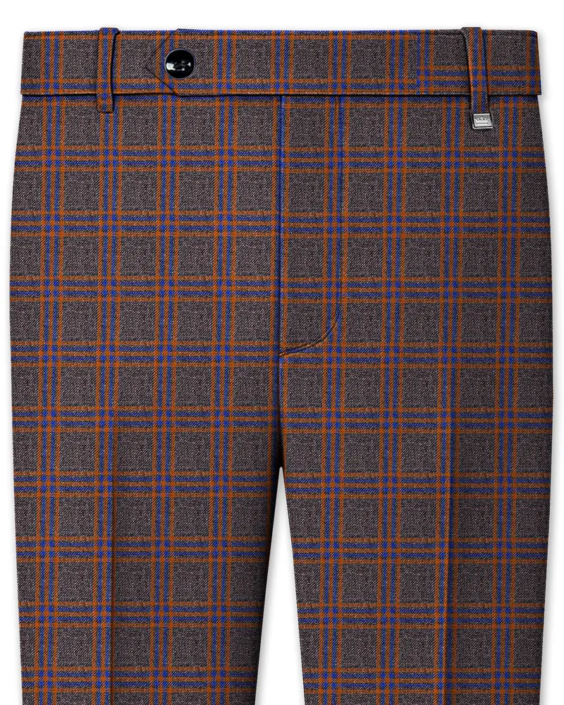 Emperor Gray And Russet Brown Plaid Tweed Pant 1