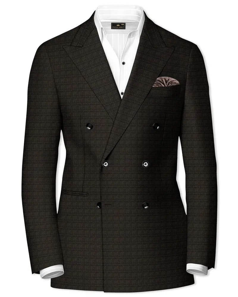 Emperor Gray With Hemlock Dark Brown Checkered Double Breasted Blazer 1
