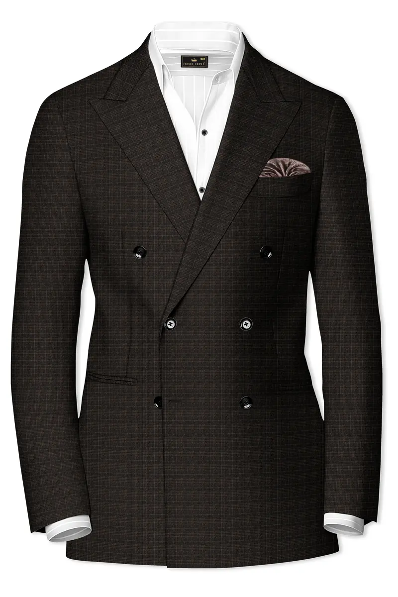 Emperor Gray With Hemlock Dark Brown Checkered Double Breasted Blazer 2