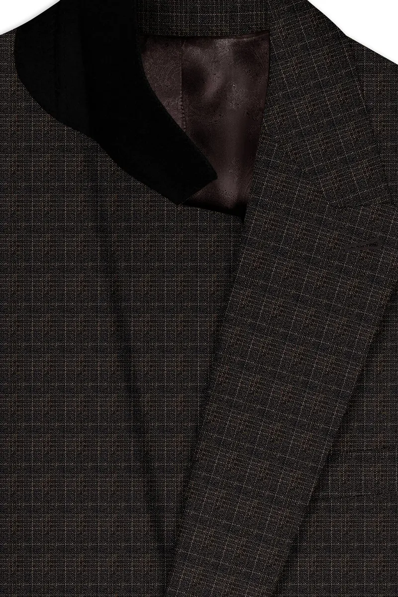 Emperor Gray With Hemlock Dark Brown Checkered Double Breasted Blazer 4