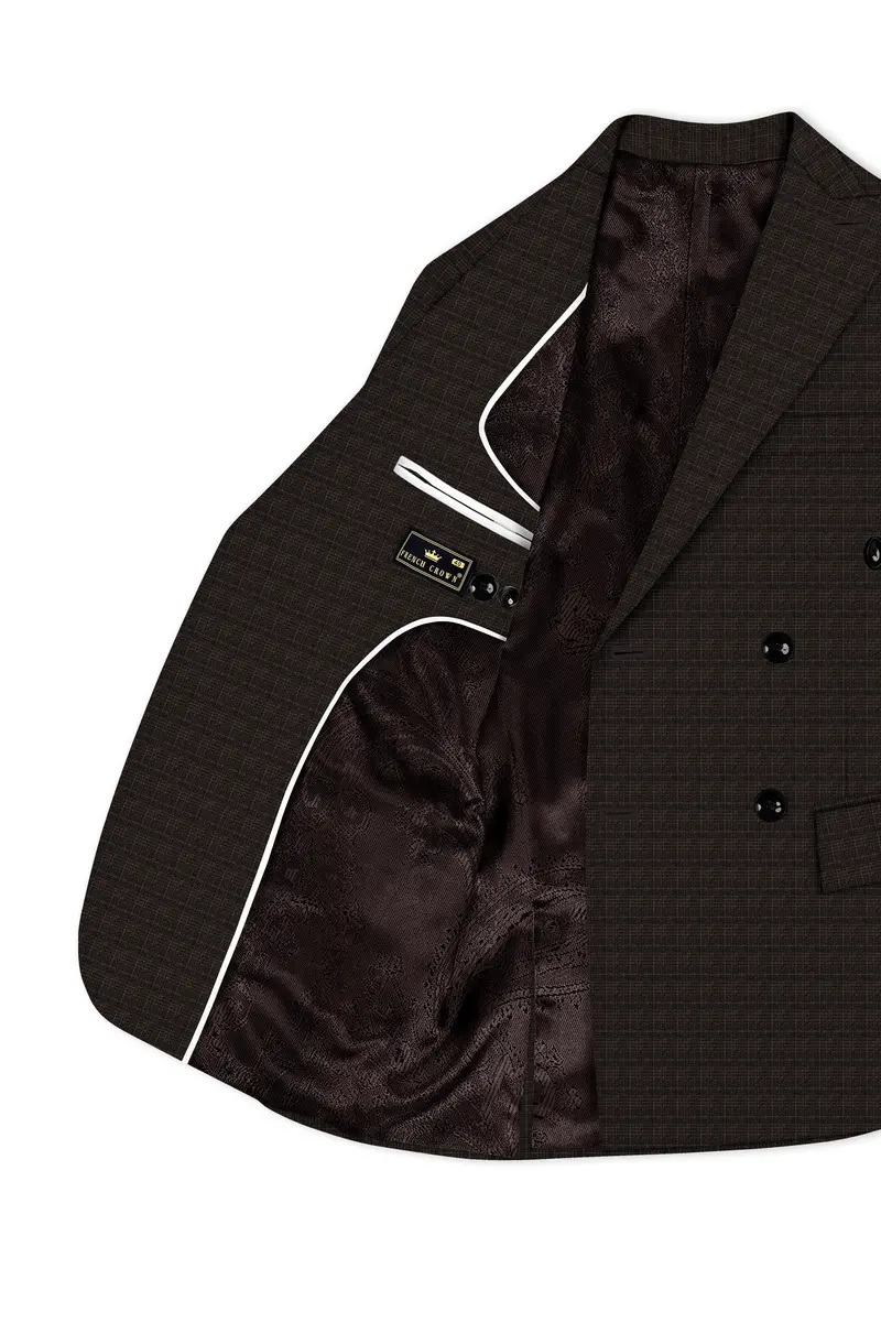 Emperor Gray With Hemlock Dark Brown Checkered Double Breasted Blazer 5