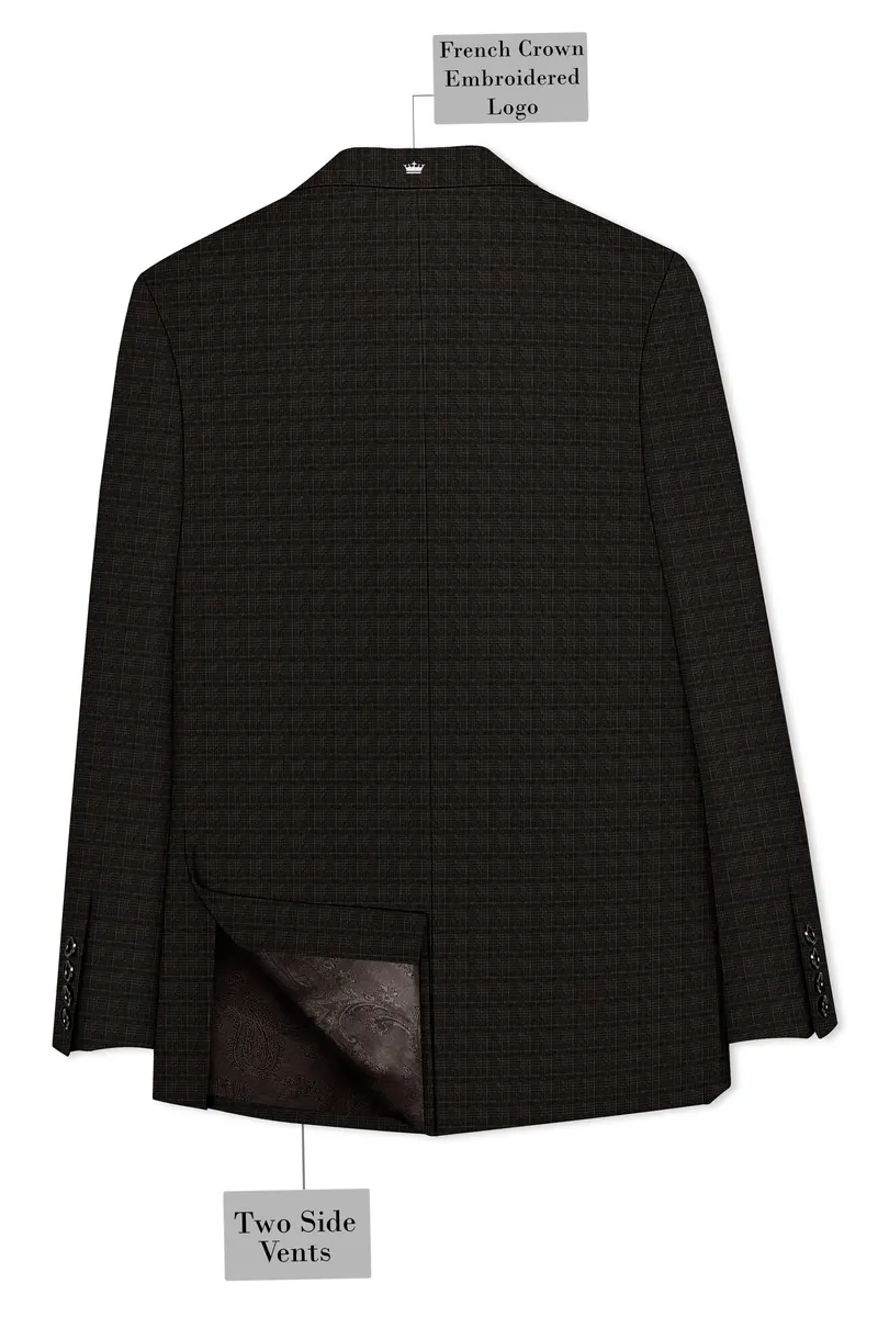 Emperor Gray With Hemlock Dark Brown Checkered Double Breasted Blazer 8