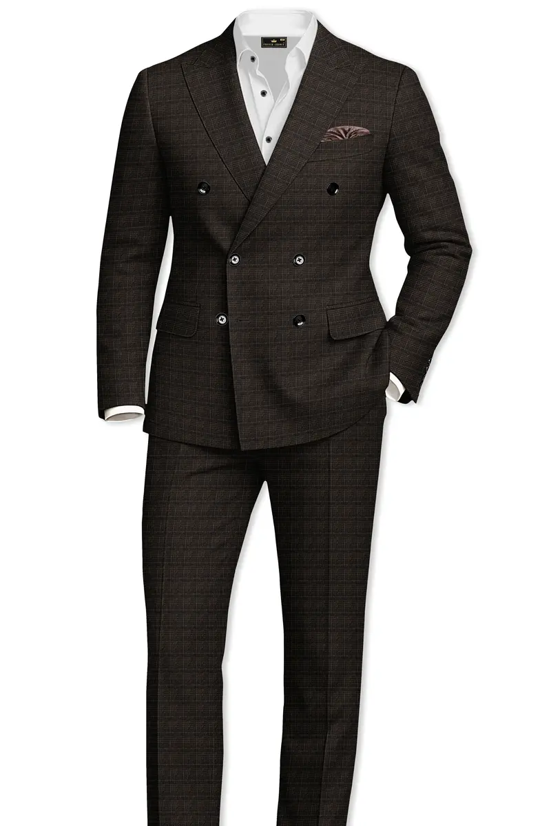 Emperor Gray With Hemlock Dark Brown Checkered Double Breasted Blazer 9