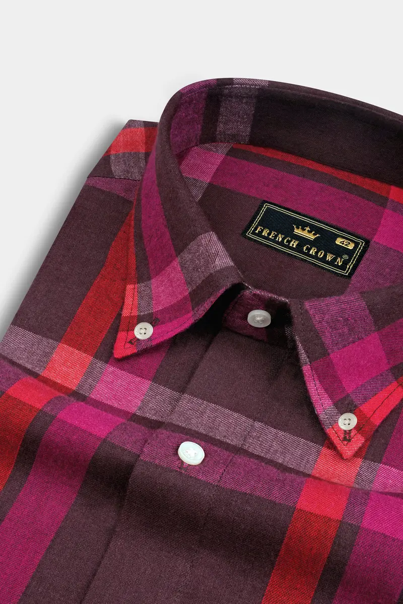 English Walnut And Mulberry Pink Plaid Flannel Shirt 1