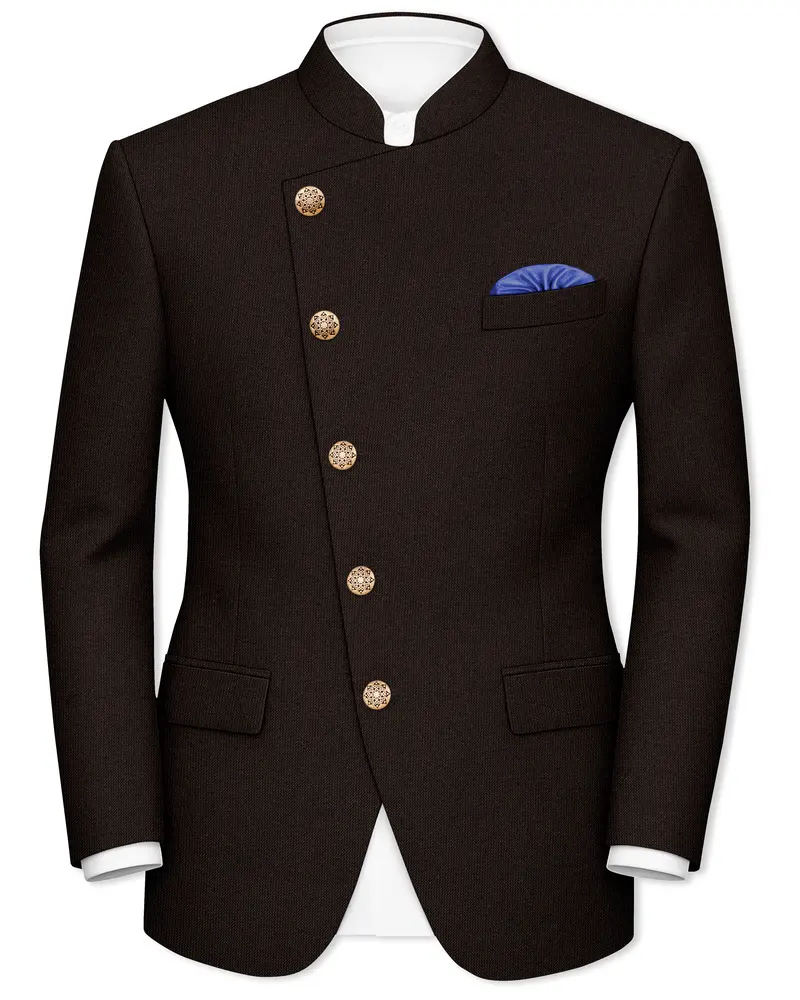 English Walnut Brown Cross Placket Bandhgala Blazer 1