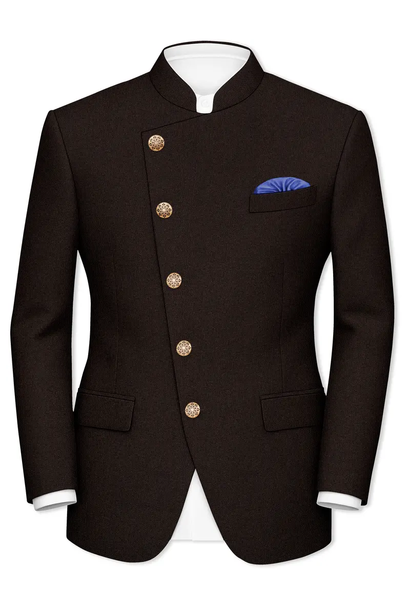 English Walnut Brown Cross Placket Bandhgala Blazer 2