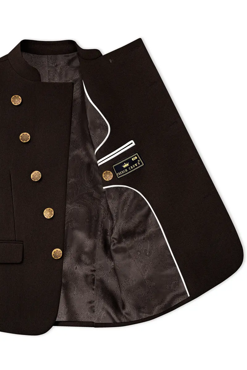 English Walnut Brown Cross Placket Bandhgala Blazer 4