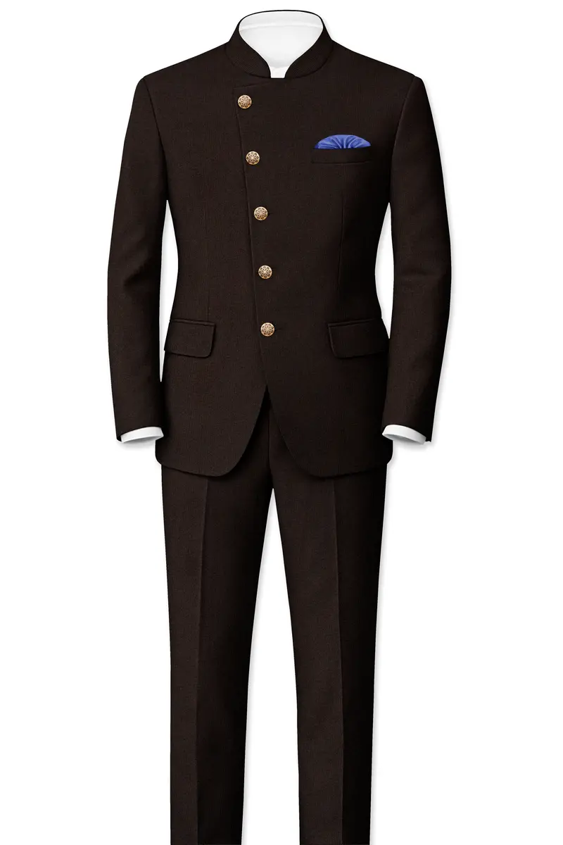 English Walnut Brown Cross Placket Bandhgala Blazer 8
