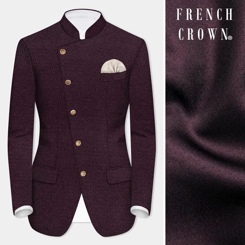 English Walnut Cross Placket Bandhgala Blazer 1