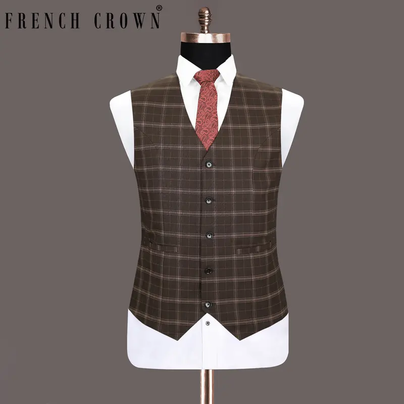 English Walnut Plaid Wool Rich Waistcoat 1