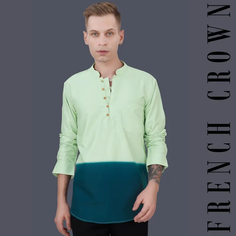 Envy Green And Prussian Blue Twill Premium Cotton Kurta Shirt 1
