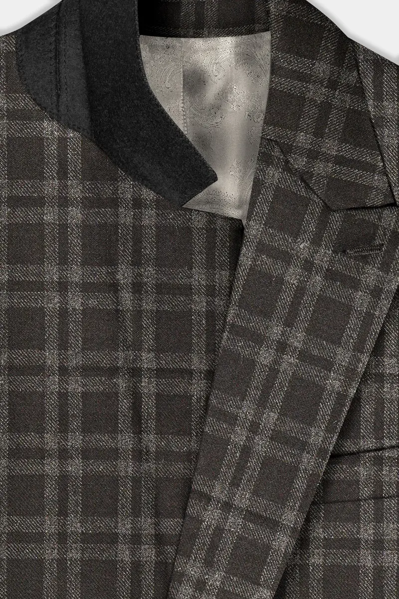 Espresso Brown Plaid Wool Blend Double Breasted Blazer 4