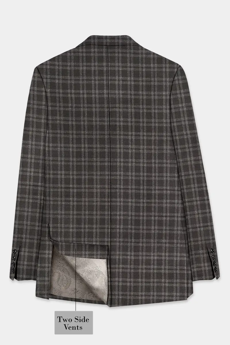 Espresso Brown Plaid Wool Blend Double Breasted Blazer 8