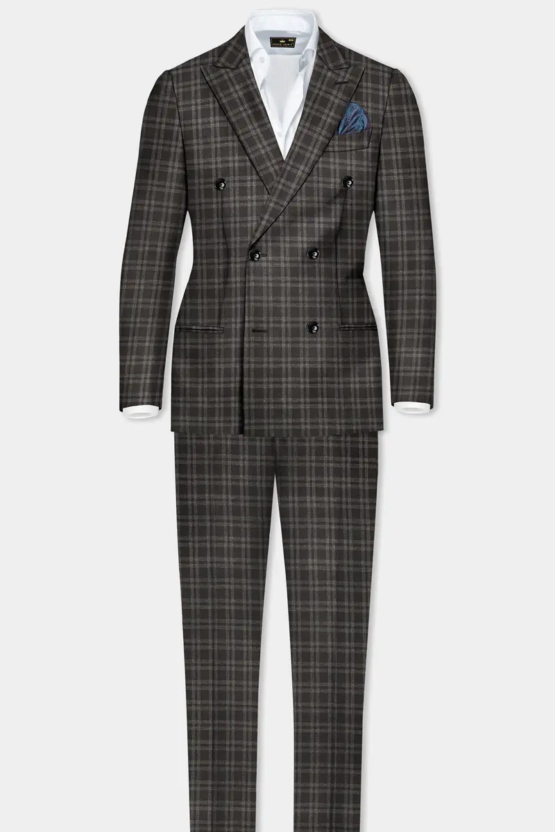 Espresso Brown Plaid Wool Blend Double Breasted Blazer 9