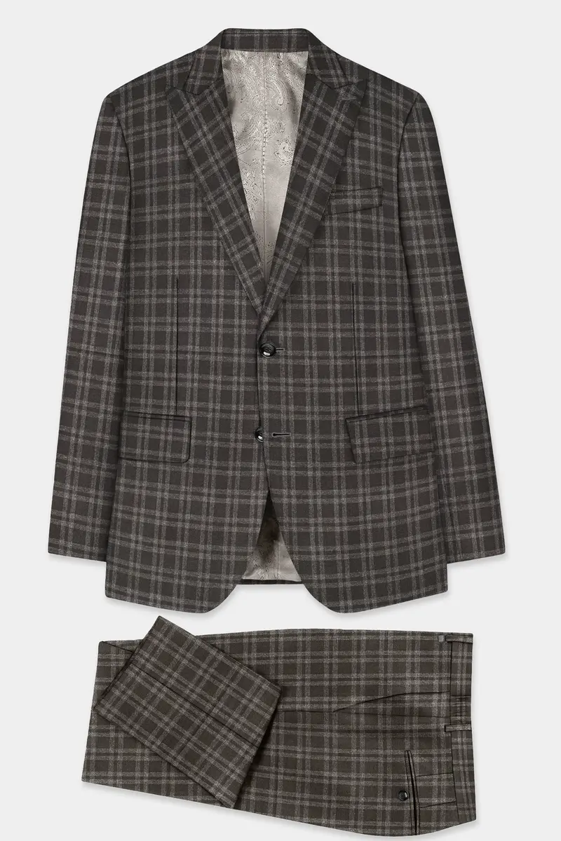 Espresso Brown Plaid Wool Blend Single Breasted Suit 11