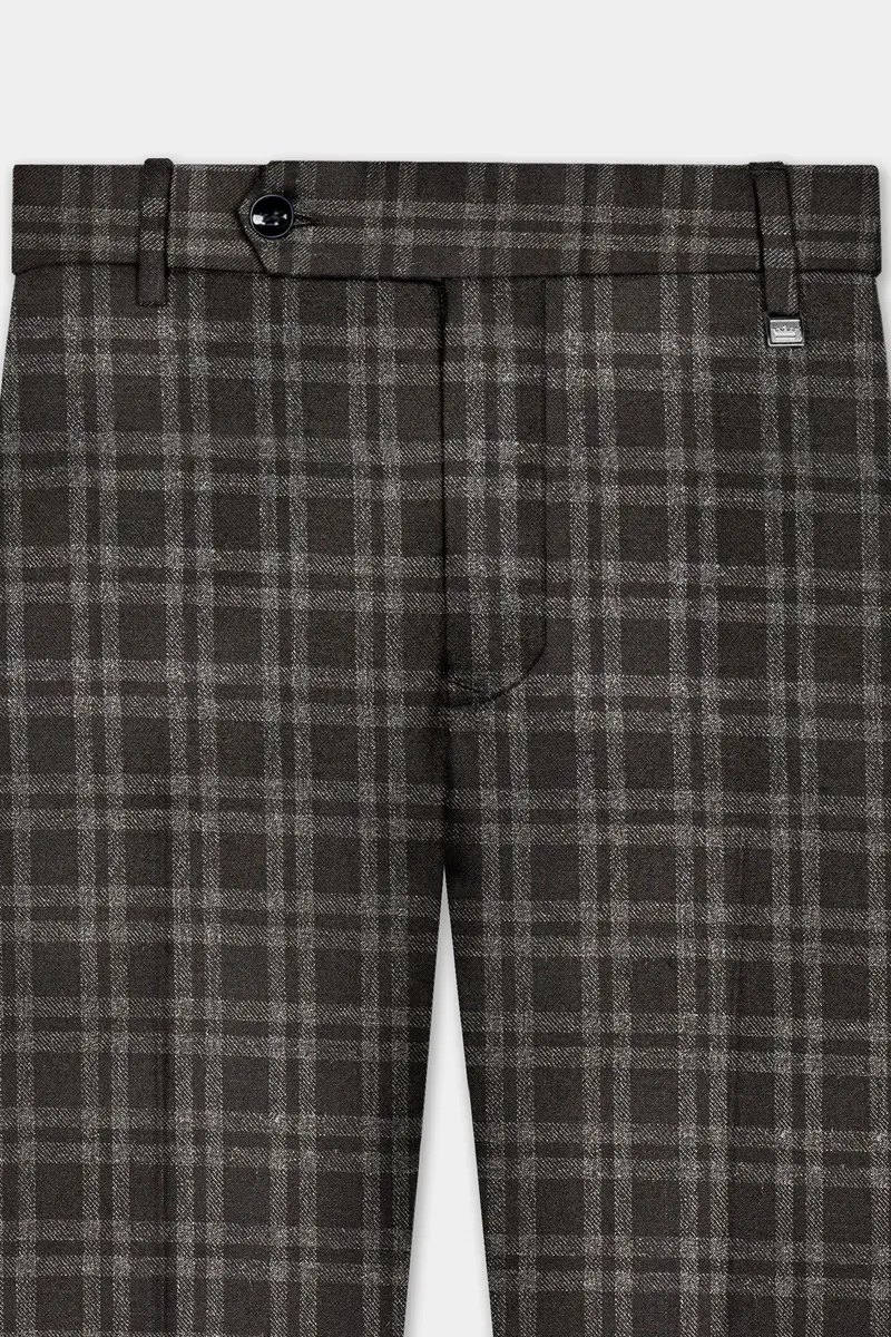 Espresso Brown Plaid Wool Blend Single Breasted Suit 12