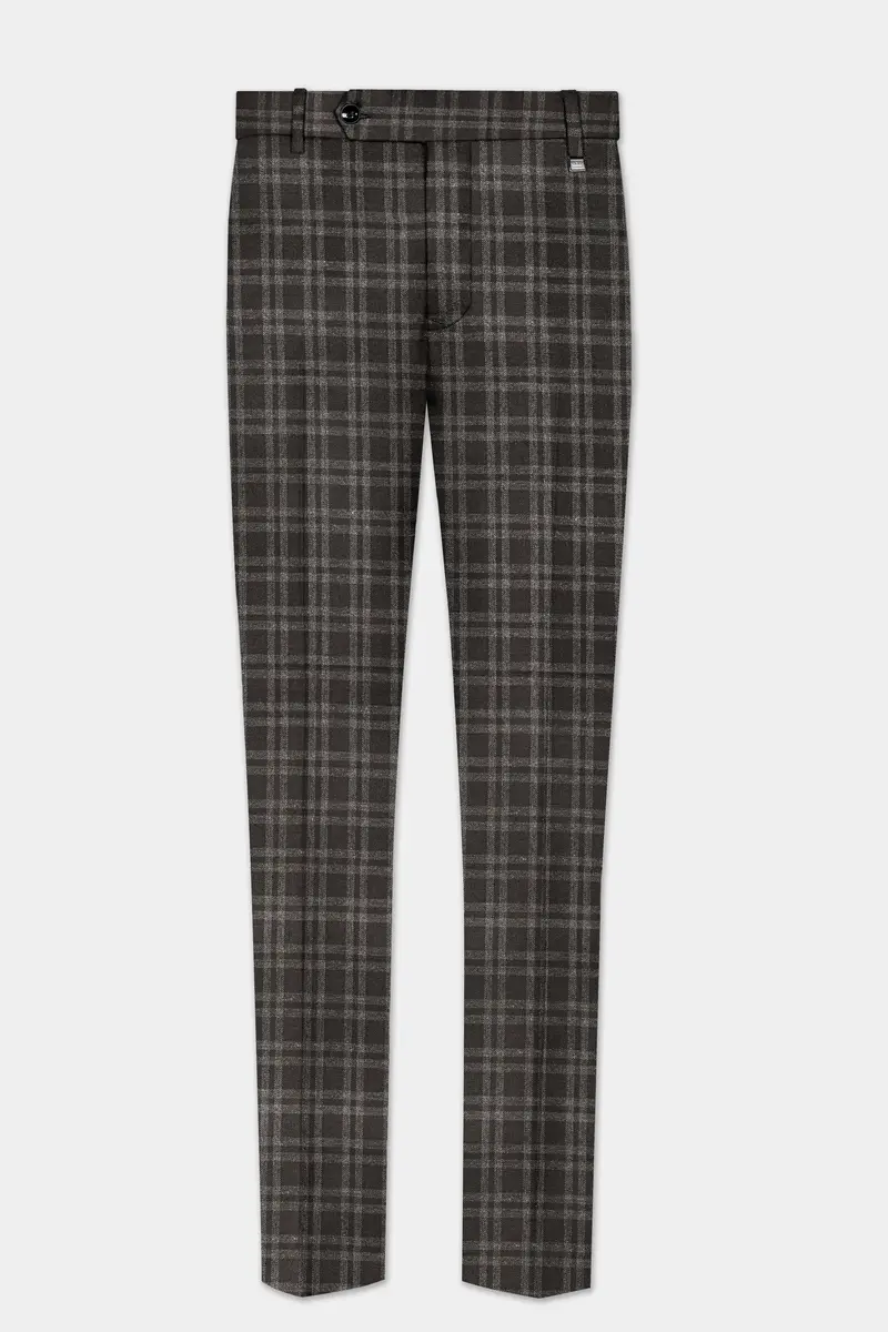 Espresso Brown Plaid Wool Blend Single Breasted Suit 13