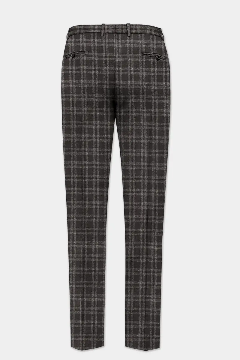 Espresso Brown Plaid Wool Blend Single Breasted Suit 14