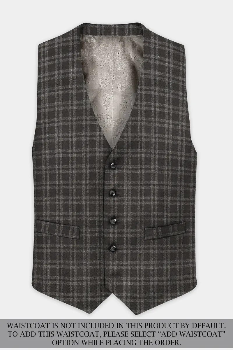 Espresso Brown Plaid Wool Blend Single Breasted Suit 16
