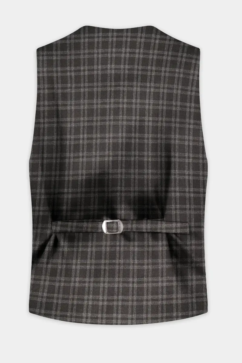 Espresso Brown Plaid Wool Blend Waistcoat 4