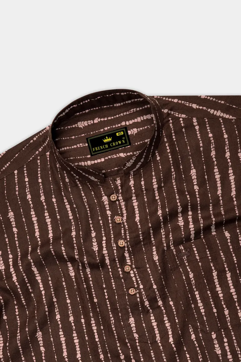 Espresso Brown Striped Kurta Shirt 5