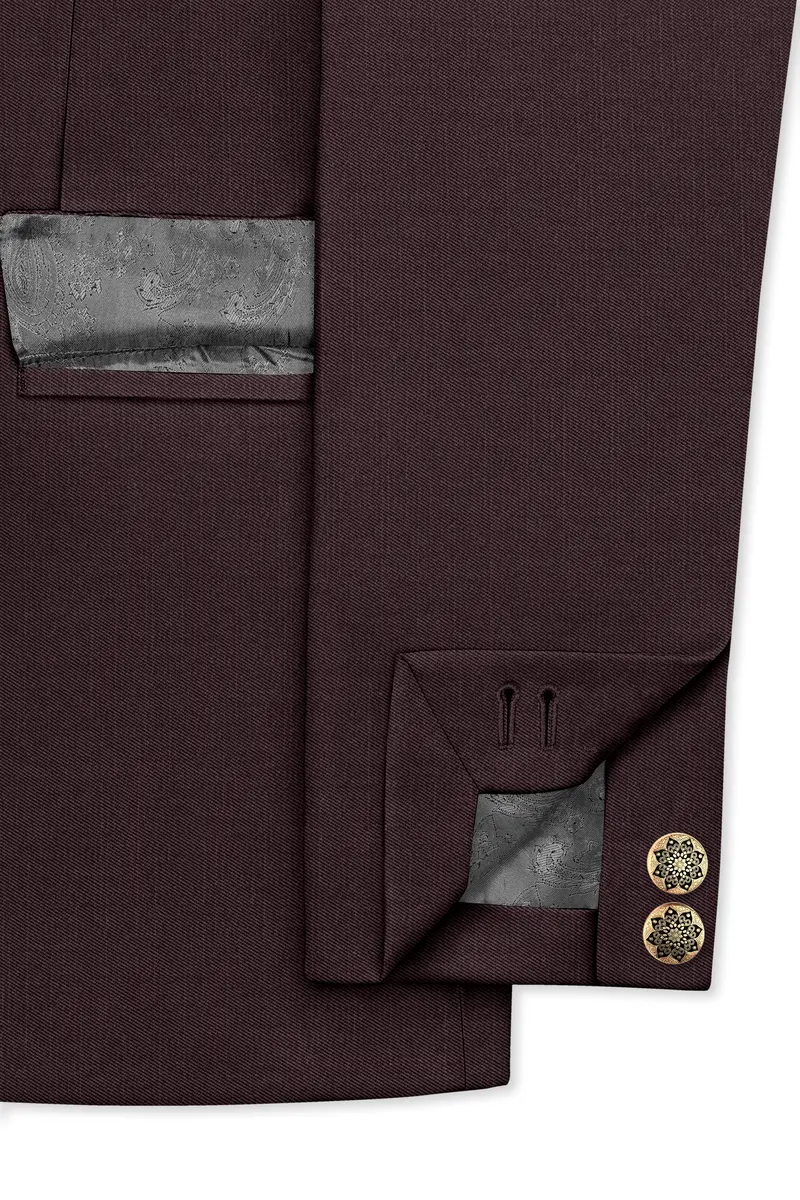 Espresso-Hickory Brown Solid Wool Rich Bandhgala Slight Stretch Blazer 5