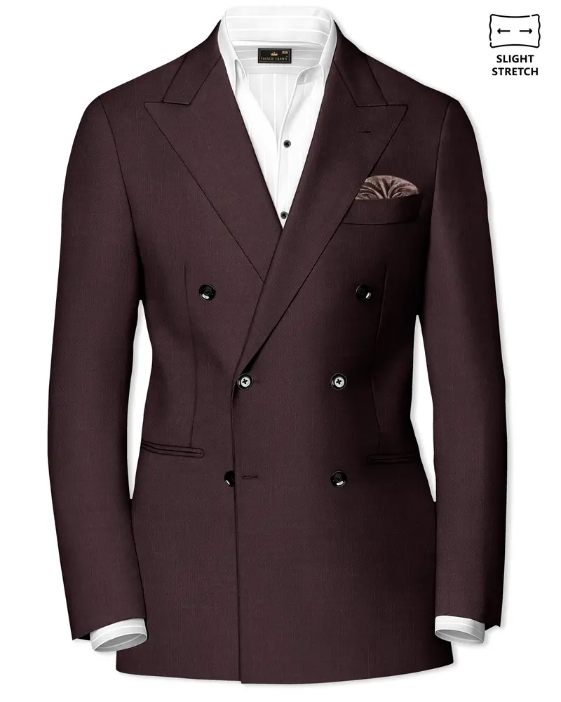 Espresso-Hickory Brown Solid Wool Rich Double Breasted Slight Stretch Blazer 1