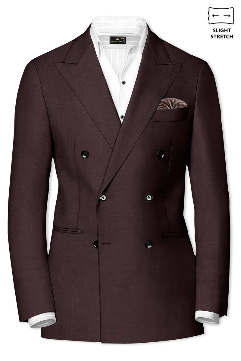 Espresso-Hickory Brown Solid Wool Rich Double Breasted Slight Stretch Blazer 2