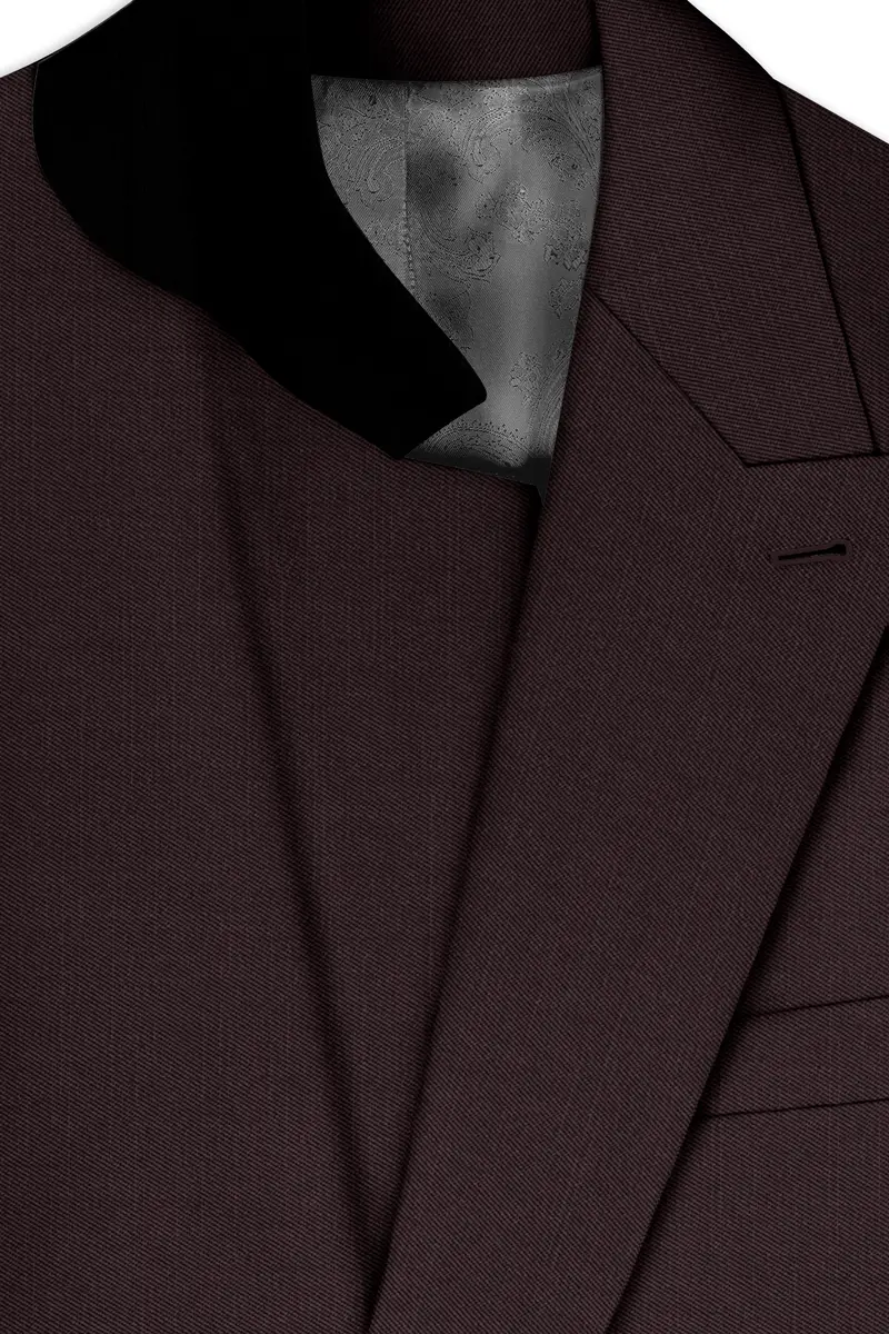 Espresso-Hickory Brown Solid Wool Rich Double Breasted Slight Stretch Blazer 4