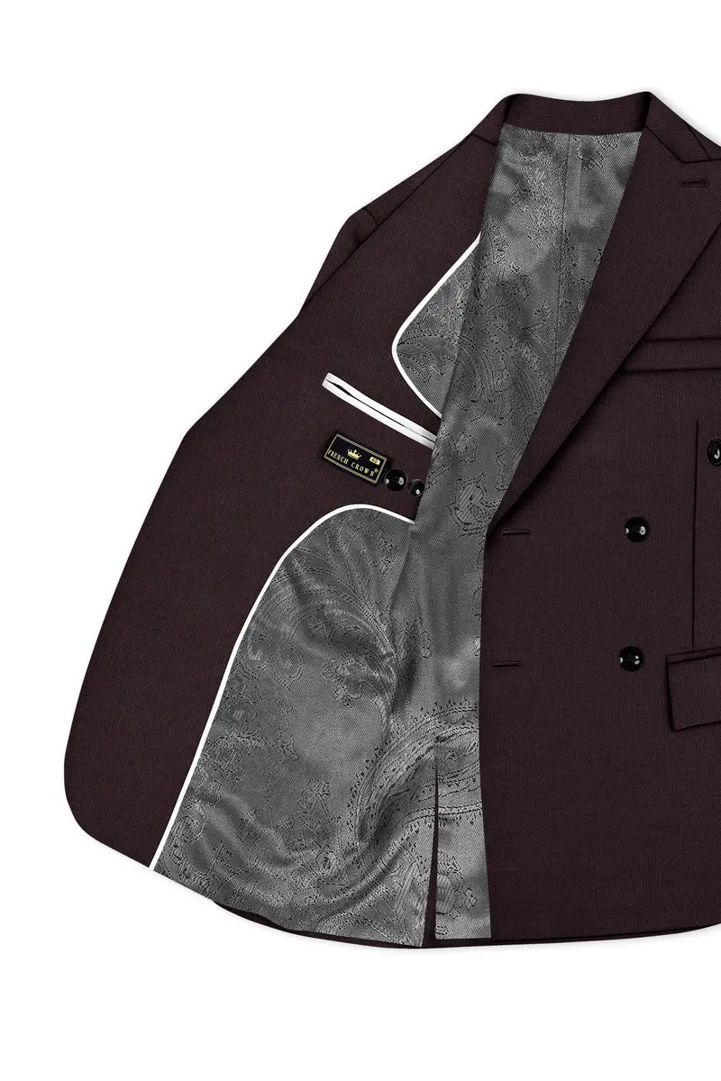 Espresso-Hickory Brown Solid Wool Rich Double Breasted Slight Stretch Blazer 5