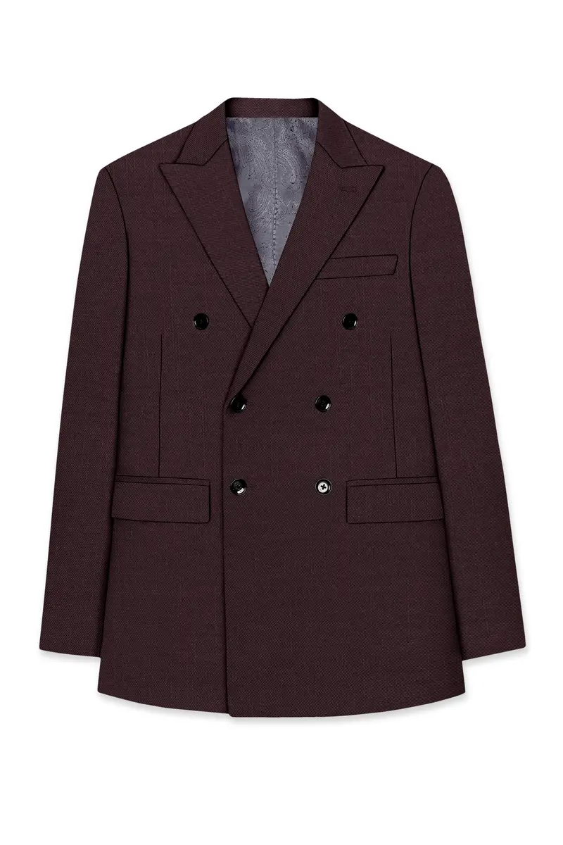 Espresso-Hickory Brown Solid Wool Rich Double Breasted Slight Stretch Blazer 7