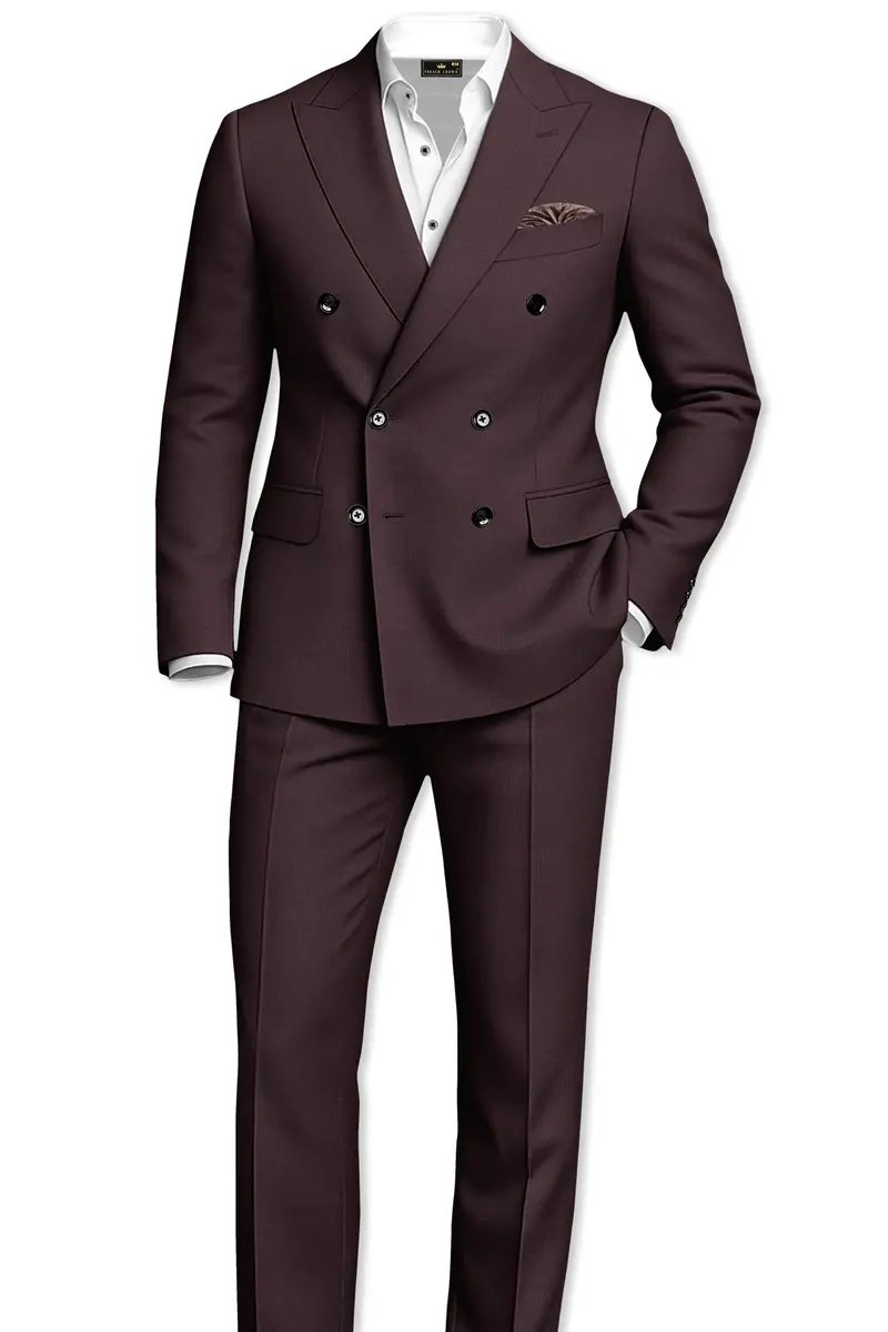 Espresso-Hickory Brown Solid Wool Rich Double Breasted Slight Stretch Blazer 9