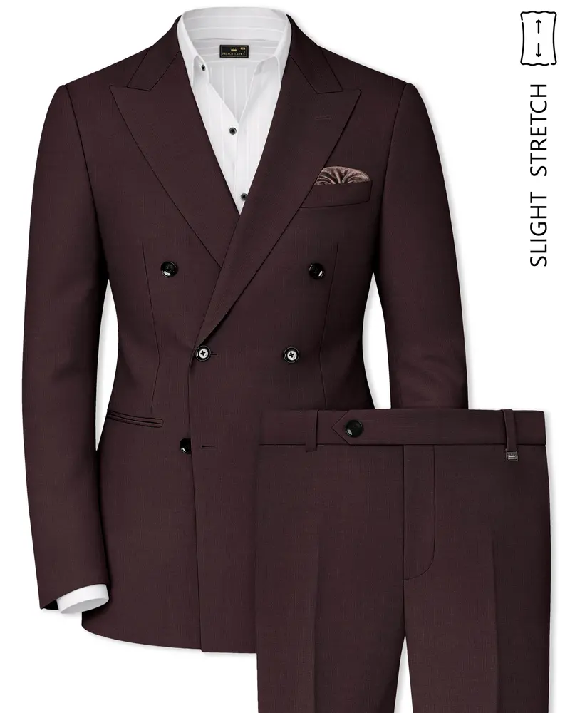 Espresso-Hickory Brown Solid Wool Rich Double Breasted Slight Stretch Suit 1