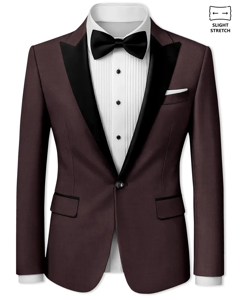 Espresso-Hickory Brown Solid Wool Rich Peak Lapel Tuxedo Slight Stretch Blazer 1