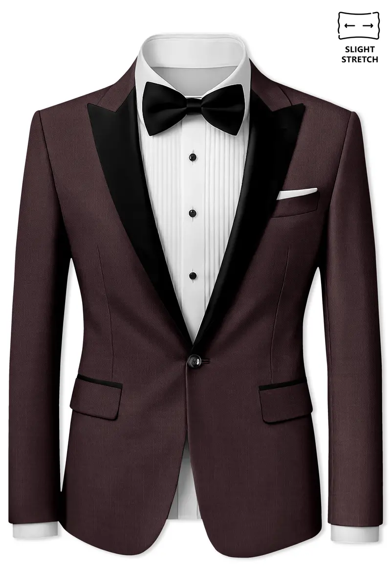 Espresso-Hickory Brown Solid Wool Rich Peak Lapel Tuxedo Slight Stretch Blazer 2