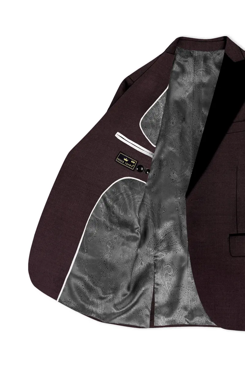 Espresso-Hickory Brown Solid Wool Rich Peak Lapel Tuxedo Slight Stretch Blazer 5