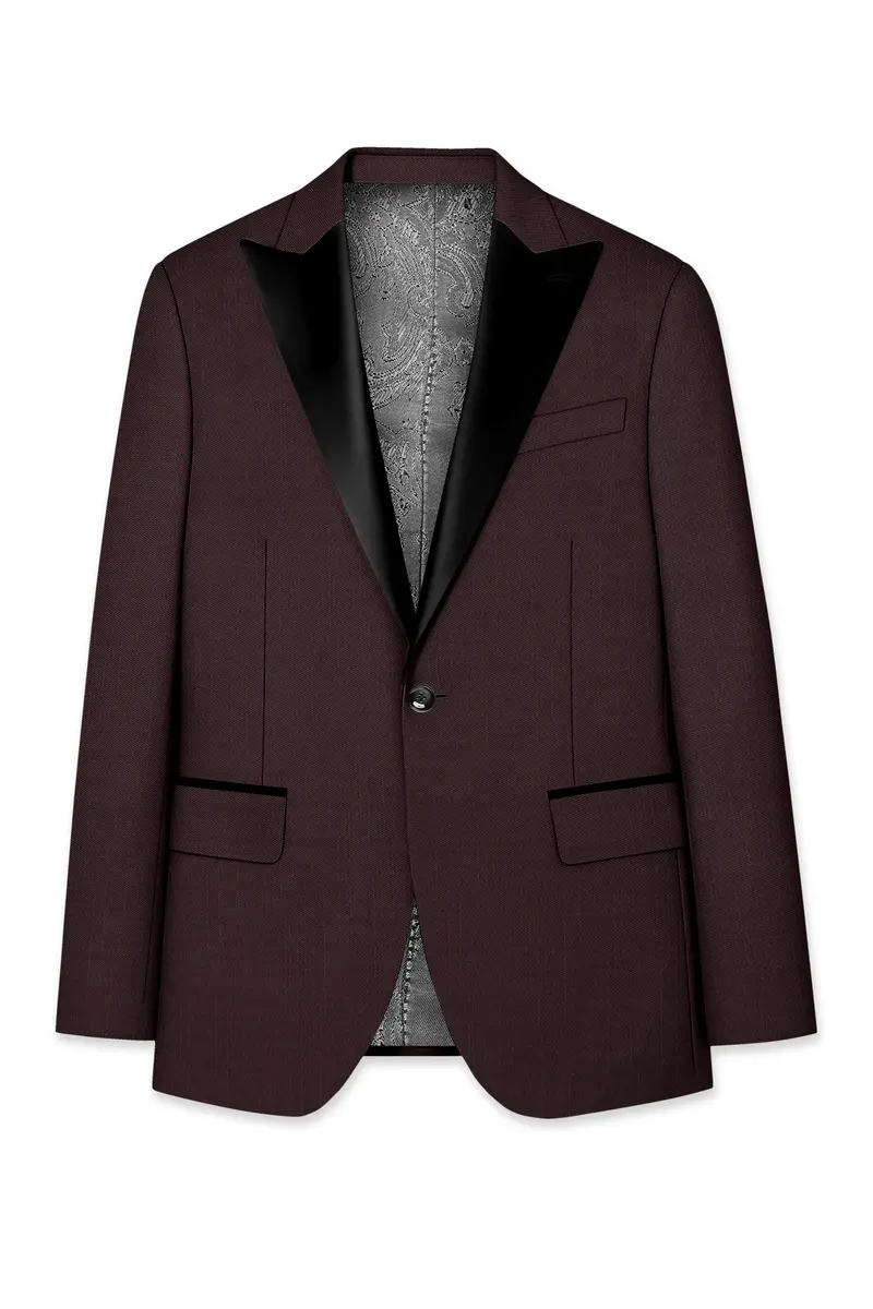 Espresso-Hickory Brown Solid Wool Rich Peak Lapel Tuxedo Slight Stretch Blazer 7