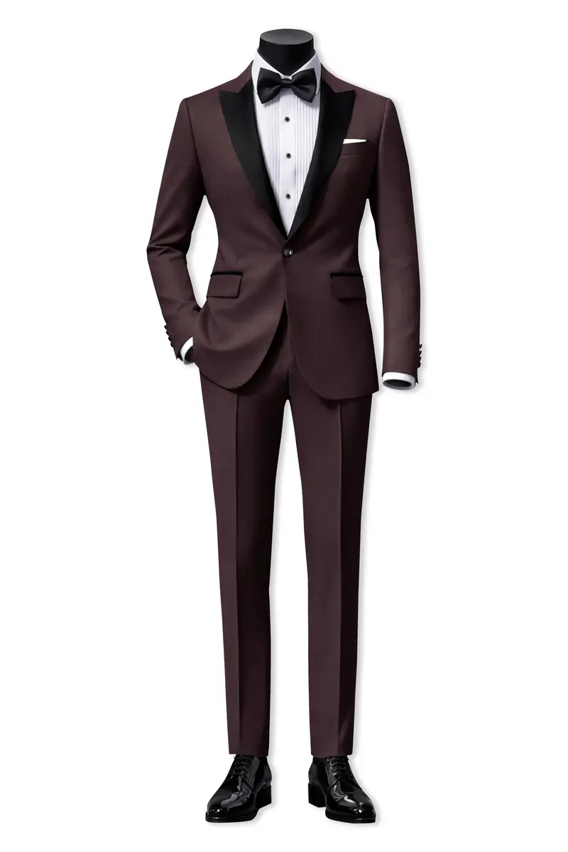 Espresso-Hickory Brown Solid Wool Rich Peak Lapel Tuxedo Slight Stretch Blazer 9