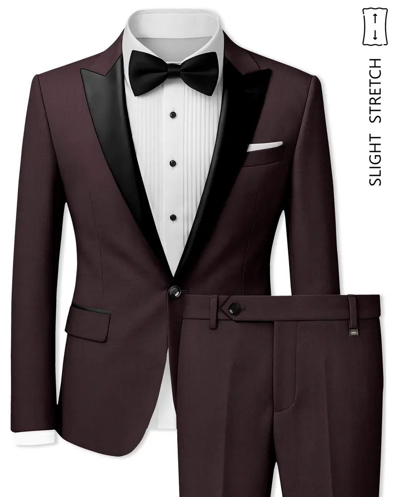 Espresso-Hickory Brown Solid Wool Rich Peak Lapel Tuxedo Slight Stretch Suit 1