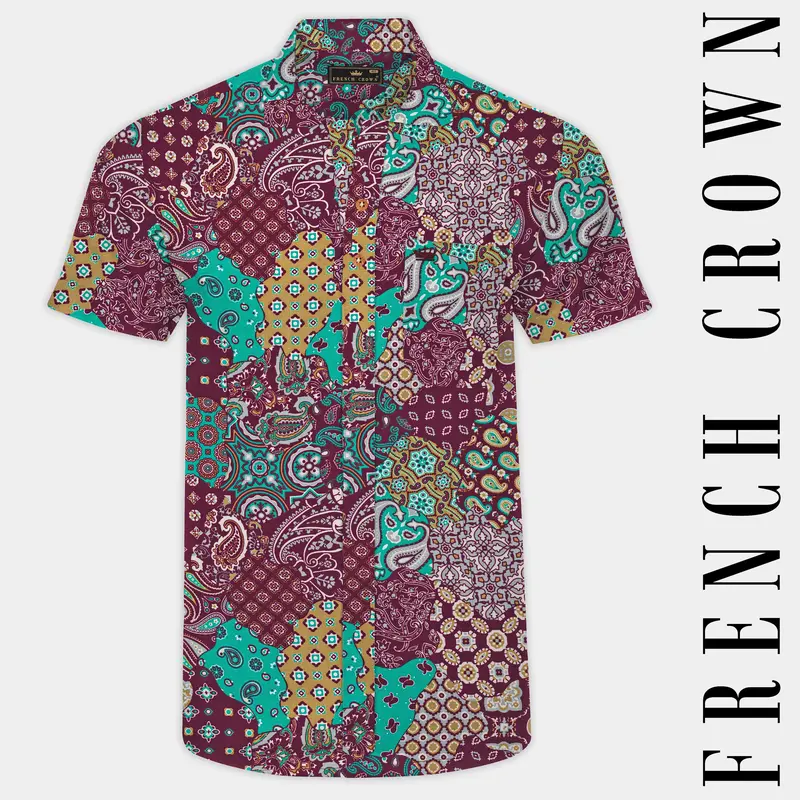 Espresso Maroon With Desert Yellow Printed Soft Tencel Shirt 1