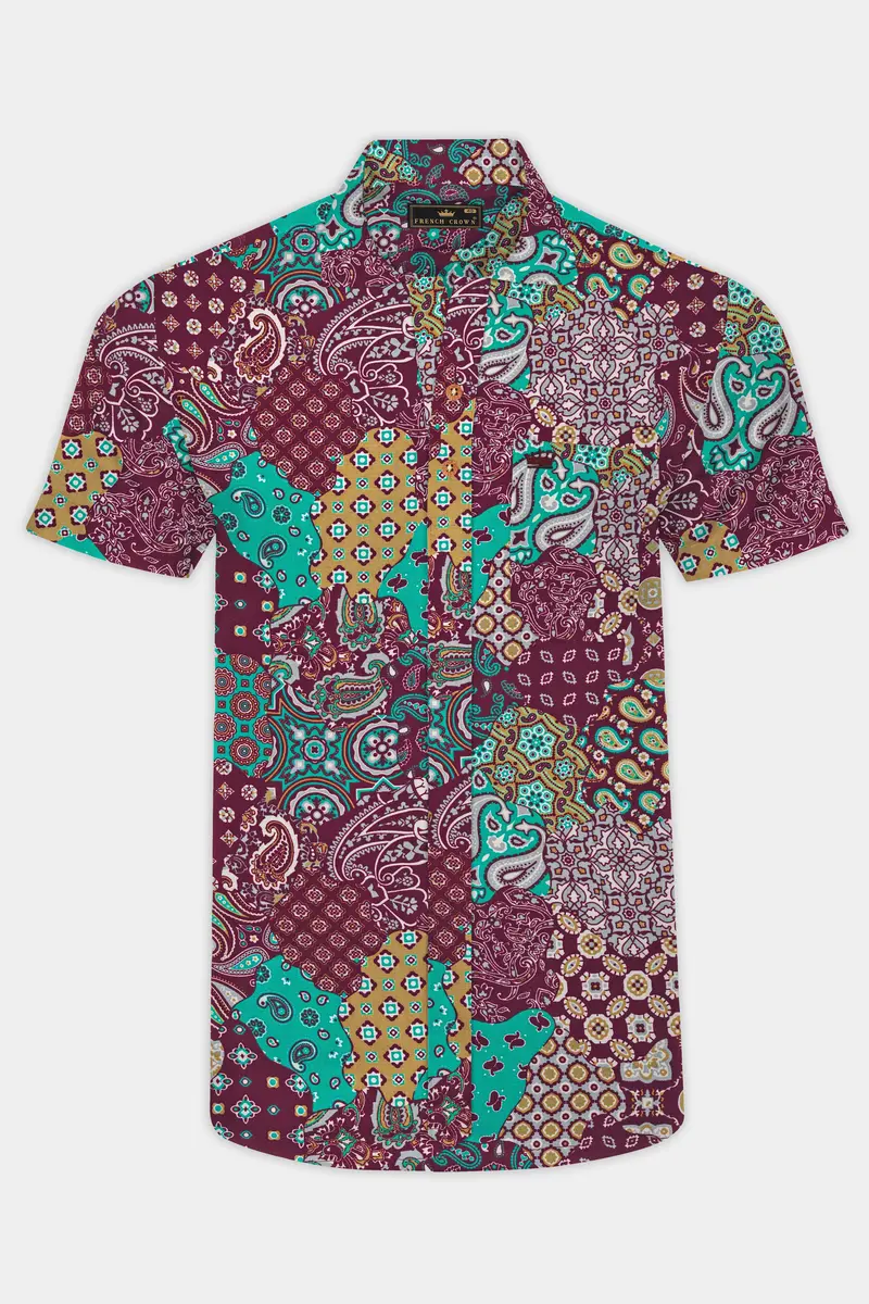 Espresso Maroon With Desert Yellow Printed Soft Tencel Shirt 2