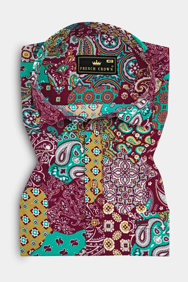 Espresso Maroon With Desert Yellow Printed Soft Tencel Shirt 5