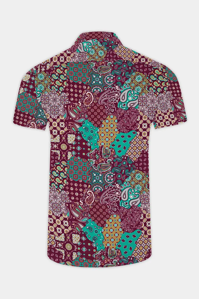 Espresso Maroon With Desert Yellow Printed Soft Tencel Shirt 6