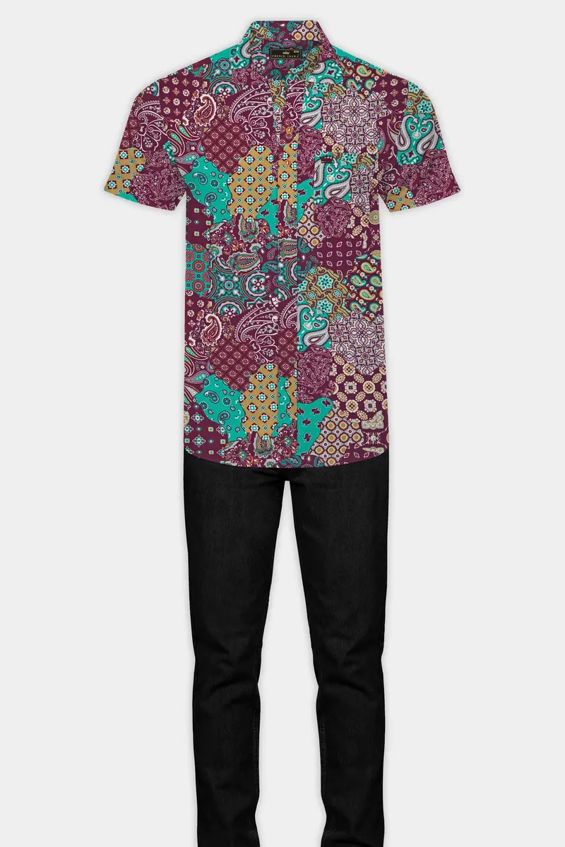Espresso Maroon With Desert Yellow Printed Soft Tencel Shirt 7