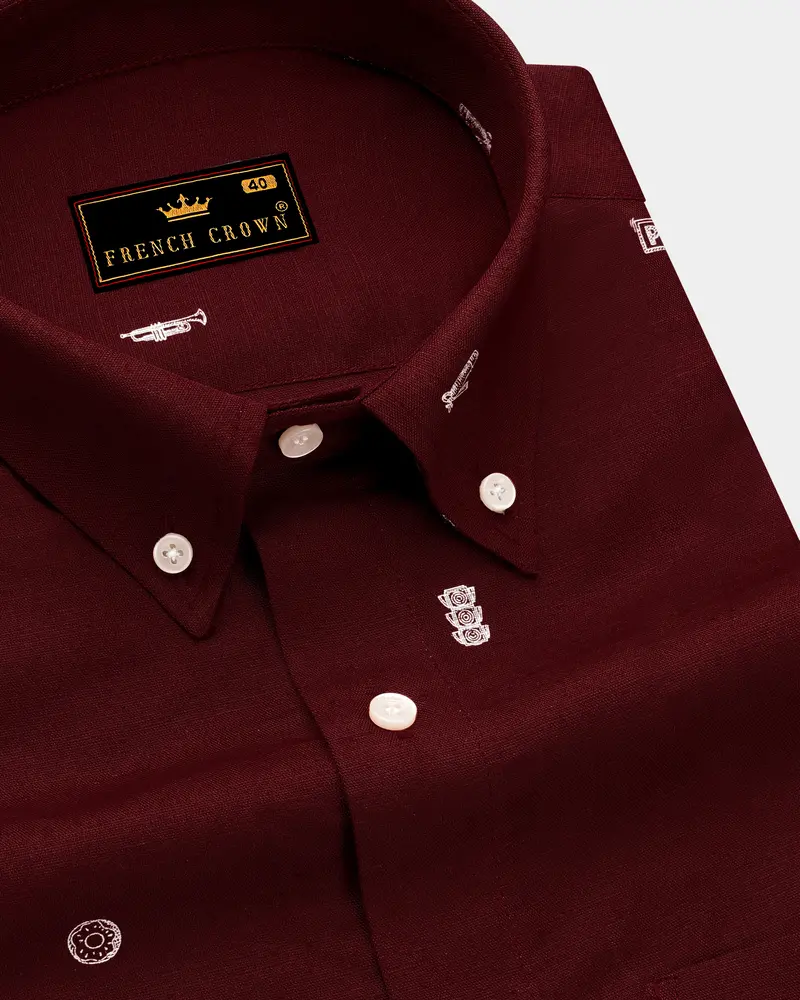 Espresso Red Printed Luxurious Linen Shirt 1