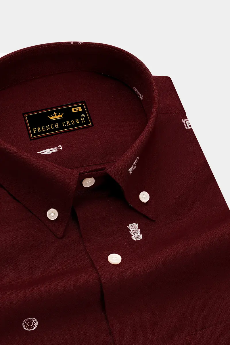 Espresso Red Printed Luxurious Linen Shirt 2