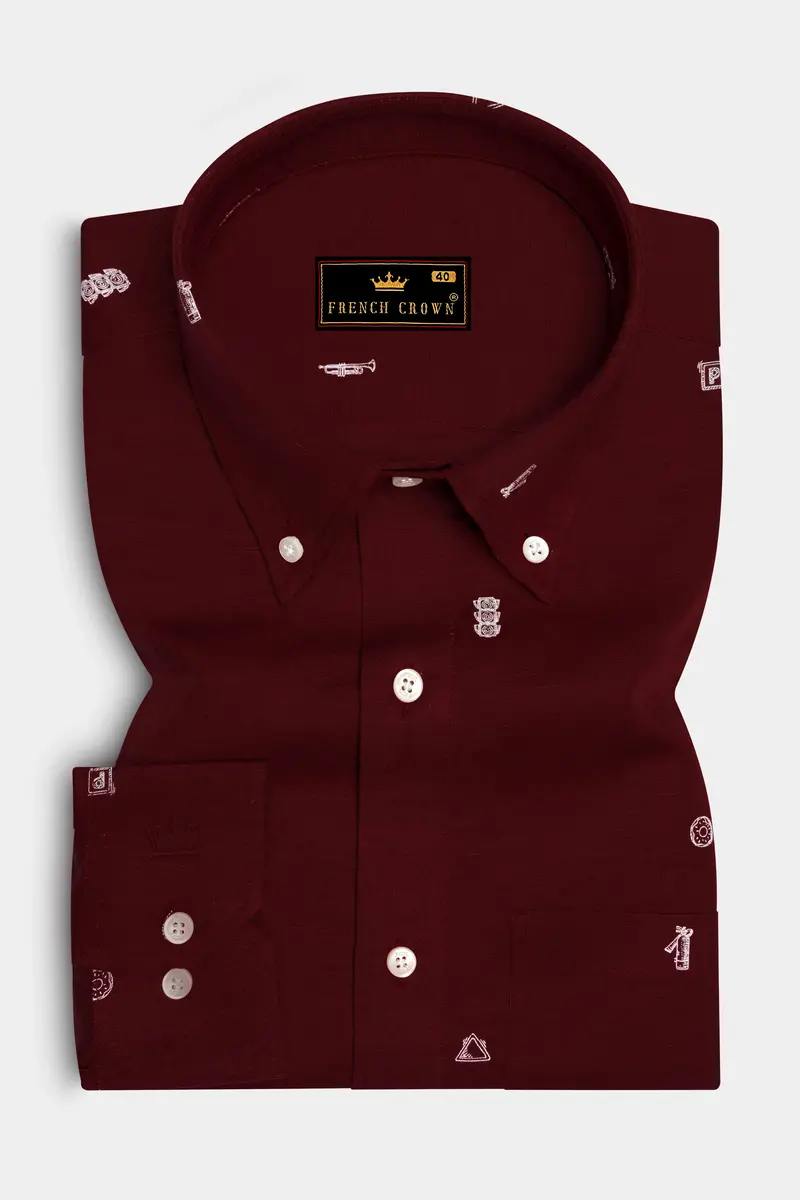 Espresso Red Printed Luxurious Linen Shirt 4